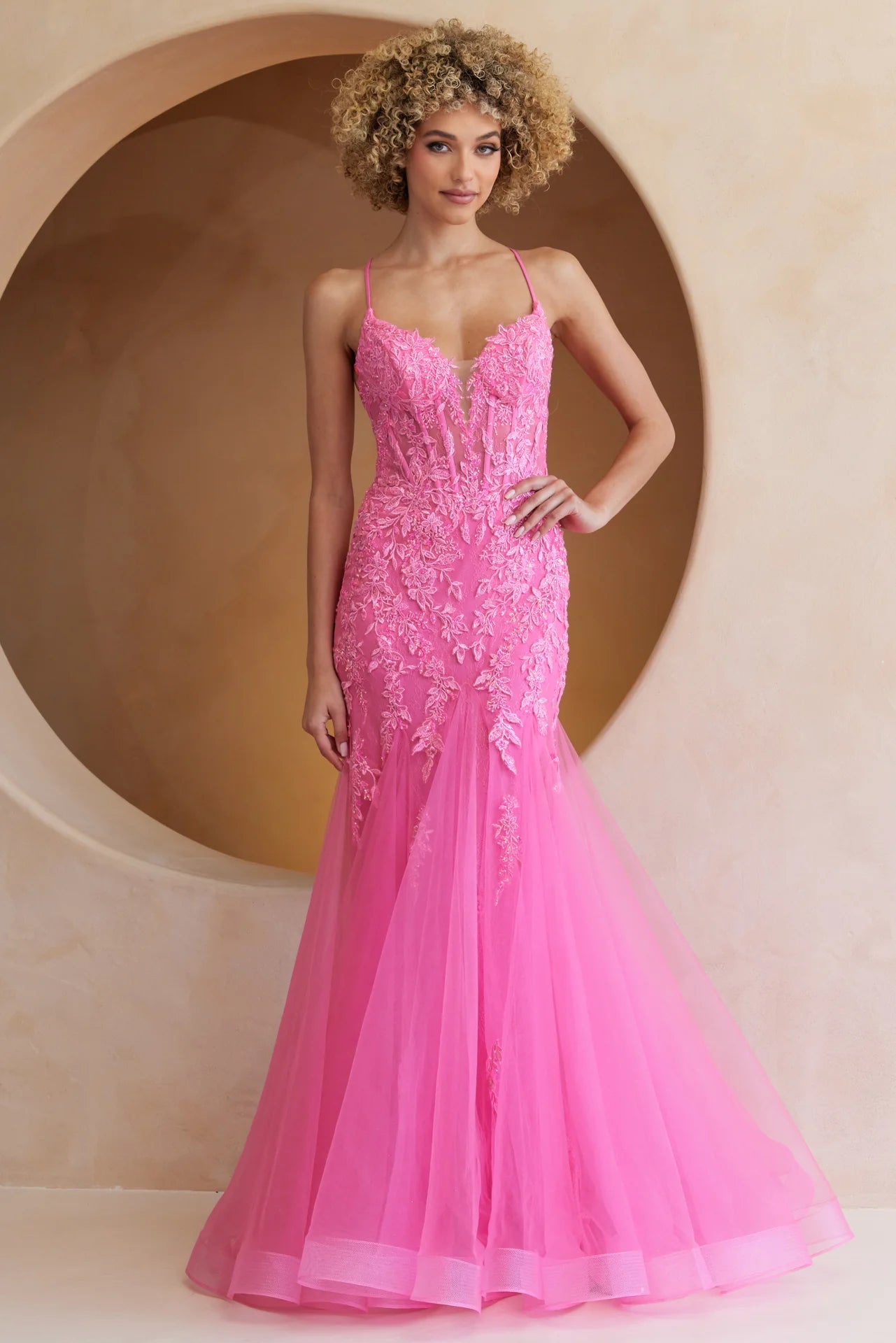 Hera Gown - Pink - Tulle & Floral Lace Mermaid Dress