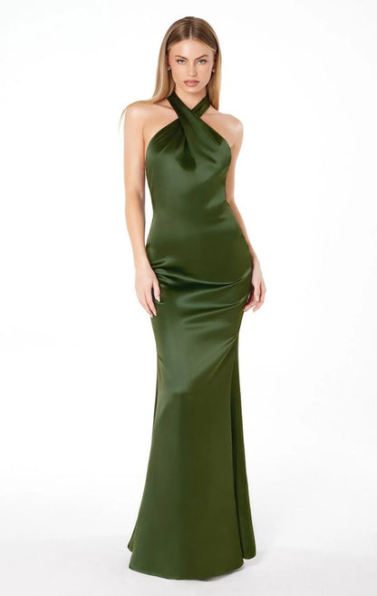 Piper Maxi Dress - Fitted Satin Halter Dress