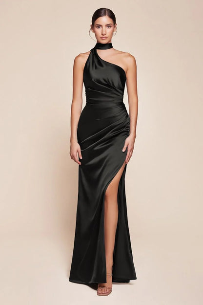 BRYCE GOWN - ONE SHOULDER LUXE SATIN DRESS