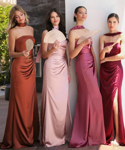 NICOLETTE GOWN - STRAPLESS LUXE SATIN DRESS & SCARF