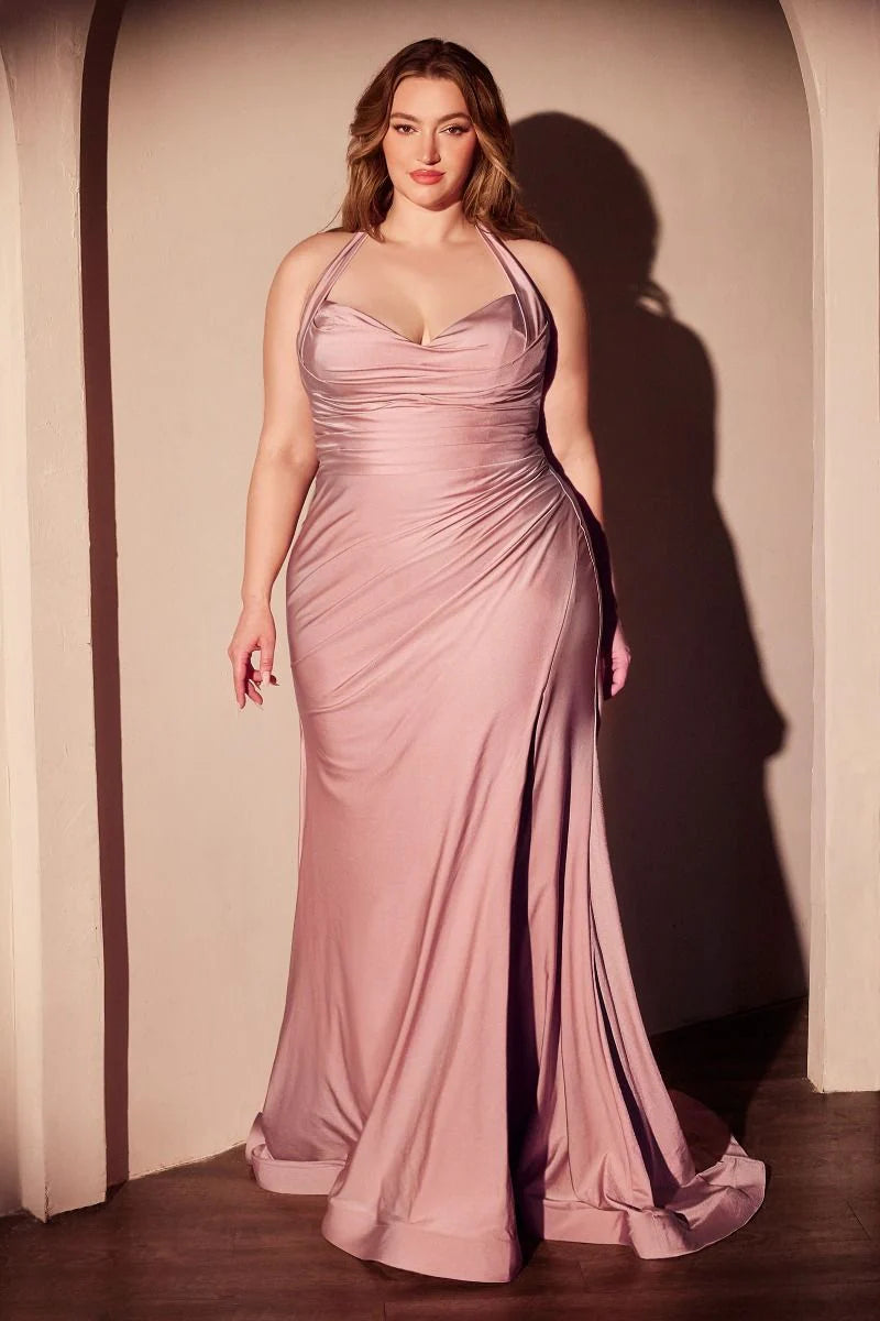 Autumn Gown - Stretch Spandex Satin Halter Fitted Dress