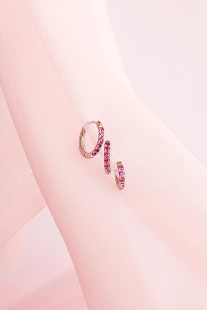 Micro Crystal Hoop Earring in Pink