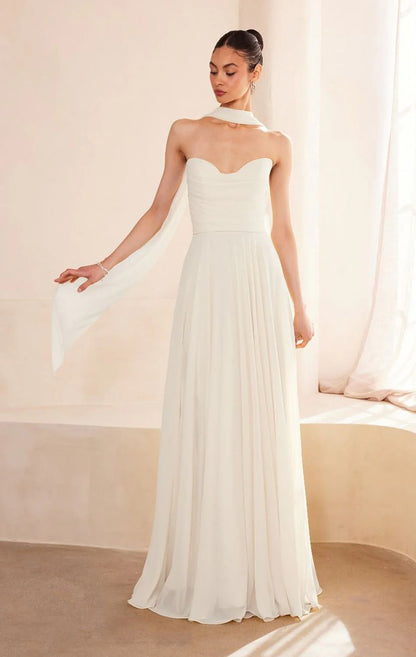 Ella Gown - A-line Strapless Chiffon Dress With Scarf - Off White