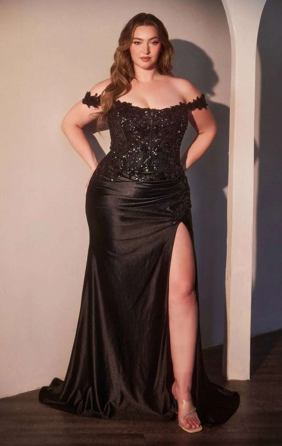 PHILIPPA GOWN - OFF THE SHOULDER LACE & SATIN DRESS