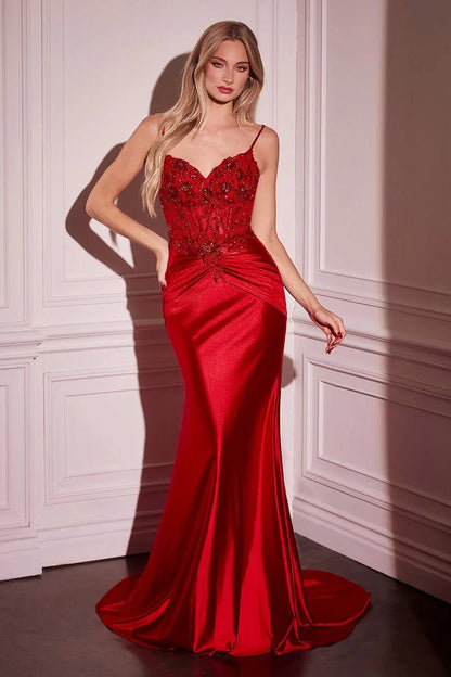 DELLA GOWN - FITTED SATIN & LACE EMBELLISHED GOWN
