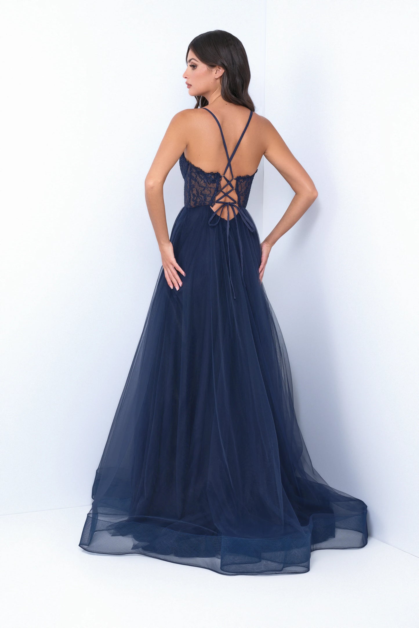 Dani Gown - Navy - Lace & Tulle A-line Dress