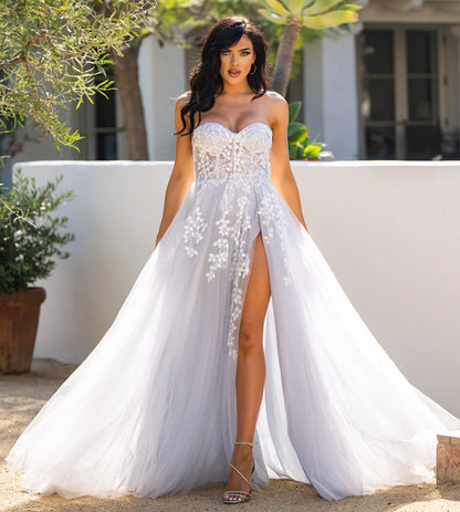 SOLAINE GOWN - HAZE BLUE - STRAPLESS BUSTIER CORSET A-LINE DRESS