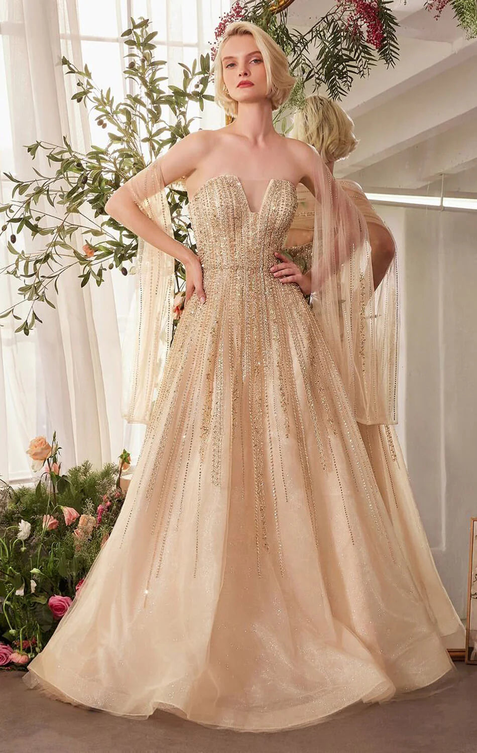 A1369 - STRAPLESS BEADED A-LINE DRESS - Andrea & Leo