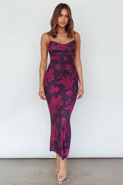 Moana Floral Maxi Dress - Grape