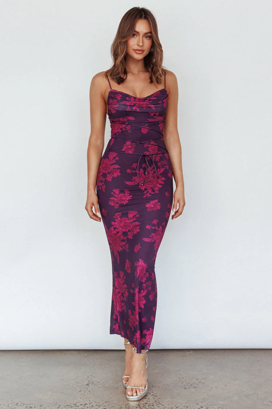 Moana Floral Maxi Dress - Grape